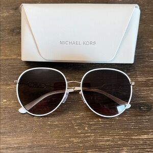 Michael Kors White Frame Aviator Sunglasses with Dark Lenses